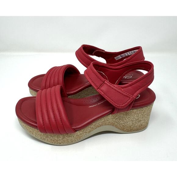 Clarks Collection Women's Chelseah Gem Wedge Sandal, Red Leather, Size 8 - Picture 5 of 7